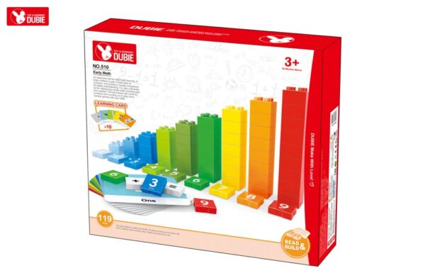 WANGE® - DUBIE 510 | készségfejlesztő  építőjáték készlet | Kezdő matek 119 építőkocka + 10 kártya