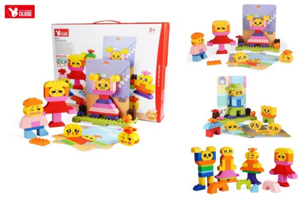 WANGE® - DUBIE 611 | készségfejlesztő  építőjáték készlet | Hangulat arcok 145 építőkocka + 8 kártya