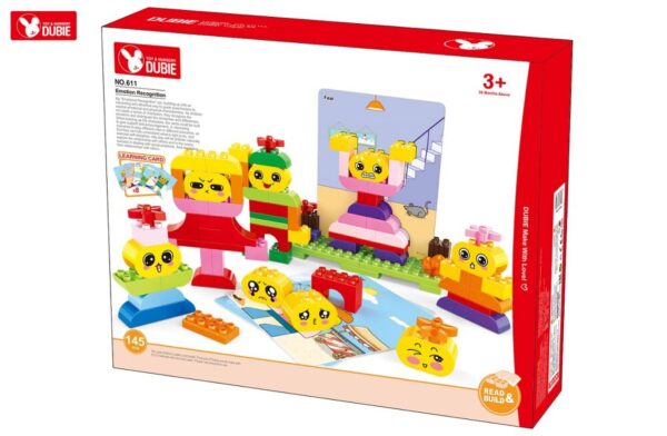 WANGE® - DUBIE 611 | készségfejlesztő  építőjáték készlet | Hangulat arcok 145 építőkocka + 8 kártya
