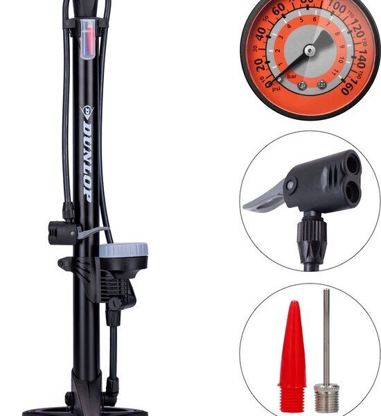 DUNLOP álló nyomásmérős kerékpár pumpa, max 11bar, Presta- Dunlop és Schrader