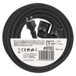 Emos hosszabbító 10 m / 2 aljzat / IP44 / fekete / gumi / 250 V / 1,5 mm2
