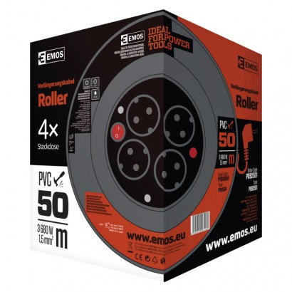 110221326_26820.png Emos kábeldob 4 aljzat 50m 1,5 mm², PVC, 230V, piros