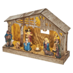 LED karácsonyi betlehem, fa, 19 cm, 3x AA, beltéri, meleg fehér, időzítő
