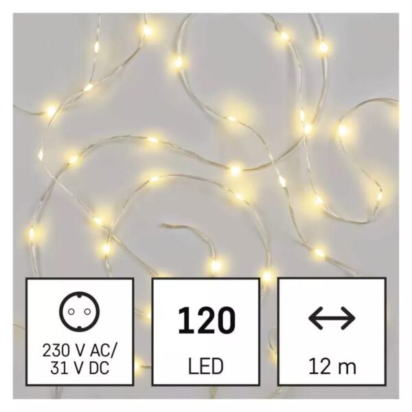 LED karácsonyi drop fényfüzér, 12 m, kültéri és beltéri, meleg fehér, időzítő