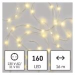 LED karácsonyi drop fényfüzér, 16 m, kültéri és beltéri, meleg fehér, időzítő