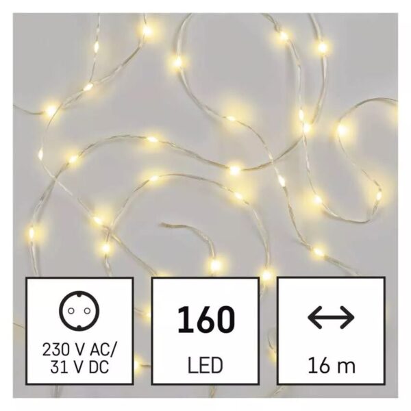 LED karácsonyi drop fényfüzér, 16 m, kültéri és beltéri, meleg fehér, időzítő