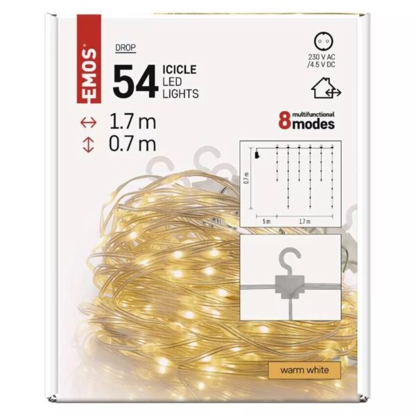 113946205_120693.jpg LED karácsonyi drop fényfüzér – jégcsapok, 1,7 m, kültéri és beltéri, meleg fehér, progr.