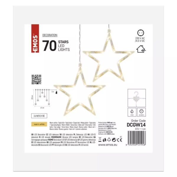 113946258_118674.jpg LED karácsonyi fényfüggöny – 7 csillag, 67x125cm, kültéri és beltéri, meleg fehér