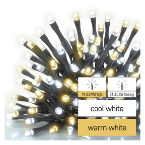 113946606_1550043011_E07-D4AN02.png LED karácsonyi fényfüzér, villogó, 12 m, kültéri és beltéri, meleg/hideg fehér, időzítő