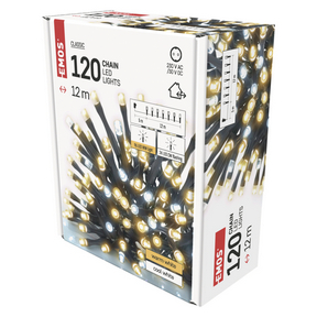 113946609_1550043011_E17-D4AN02.png LED karácsonyi fényfüzér, villogó, 12 m, kültéri és beltéri, meleg/hideg fehér, időzítő