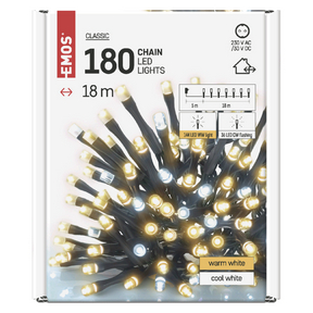 113946614_1550043012_E11-D4AN03.png LED karácsonyi fényfüzér, villogó, 18 m, kültéri és beltéri, meleg/hideg fehér, időzítő