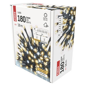 113946615_1550043012_E17-D4AN03.png LED karácsonyi fényfüzér, villogó, 18 m, kültéri és beltéri, meleg/hideg fehér, időzítő