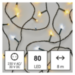 LED karácsonyi fényfüzér, 8 m, kültéri és beltéri, meleg/hideg fehér, időzítő
