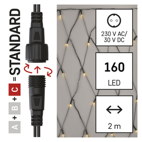 Standard LED sorolható karácsonyi füzér – háló, 1,5x2 m, kültéri, meleg fehér
