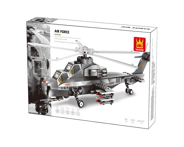 WANGE® 4002 | készségfejlesztő katonai építőjáték | 264 db építőkocka | Katonai helikopter