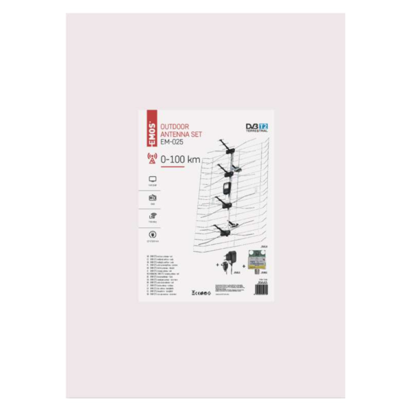 EMOS Kültéri antenna EM-025, 0–100 km, DVB-T2, DAB, LTE/4G szűrő