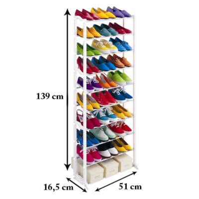 72193215_1020soros_feher20meretek.png 10 soros cipőtároló - fehér, 51,5 x 16,3 x 7 cm, műanyag és fém