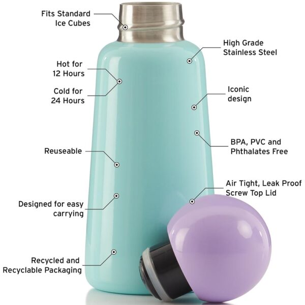 7152 Skittle Bottle Mini Mint & Lilac Lid Off USP LUND Skittle Mini BPA mentes acél kulacs 300ML Menta/Lila